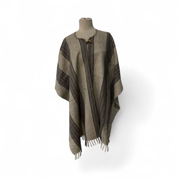 VINTAGE Vagabond WOOD TOGGLE WOOL MIDI CAPE PONCHO - Picture 1 of 4